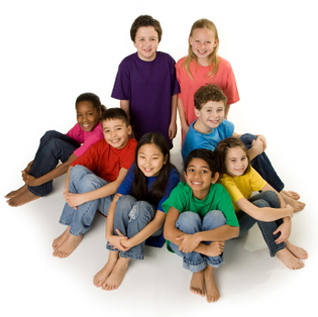 Kids in a circle smiling at camera